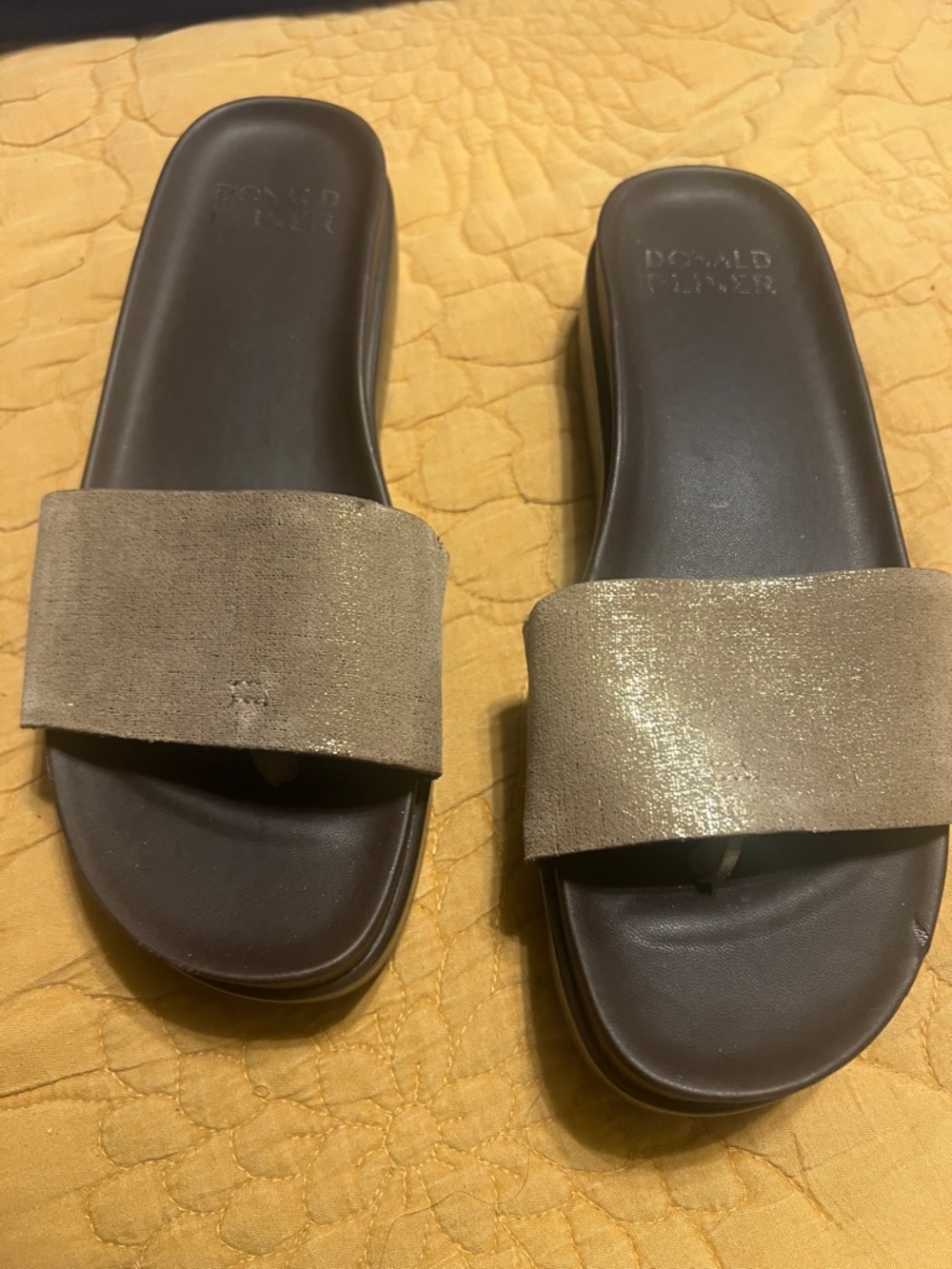 Donald Pliner Metallic Taupe Slide Sandals  

New without box